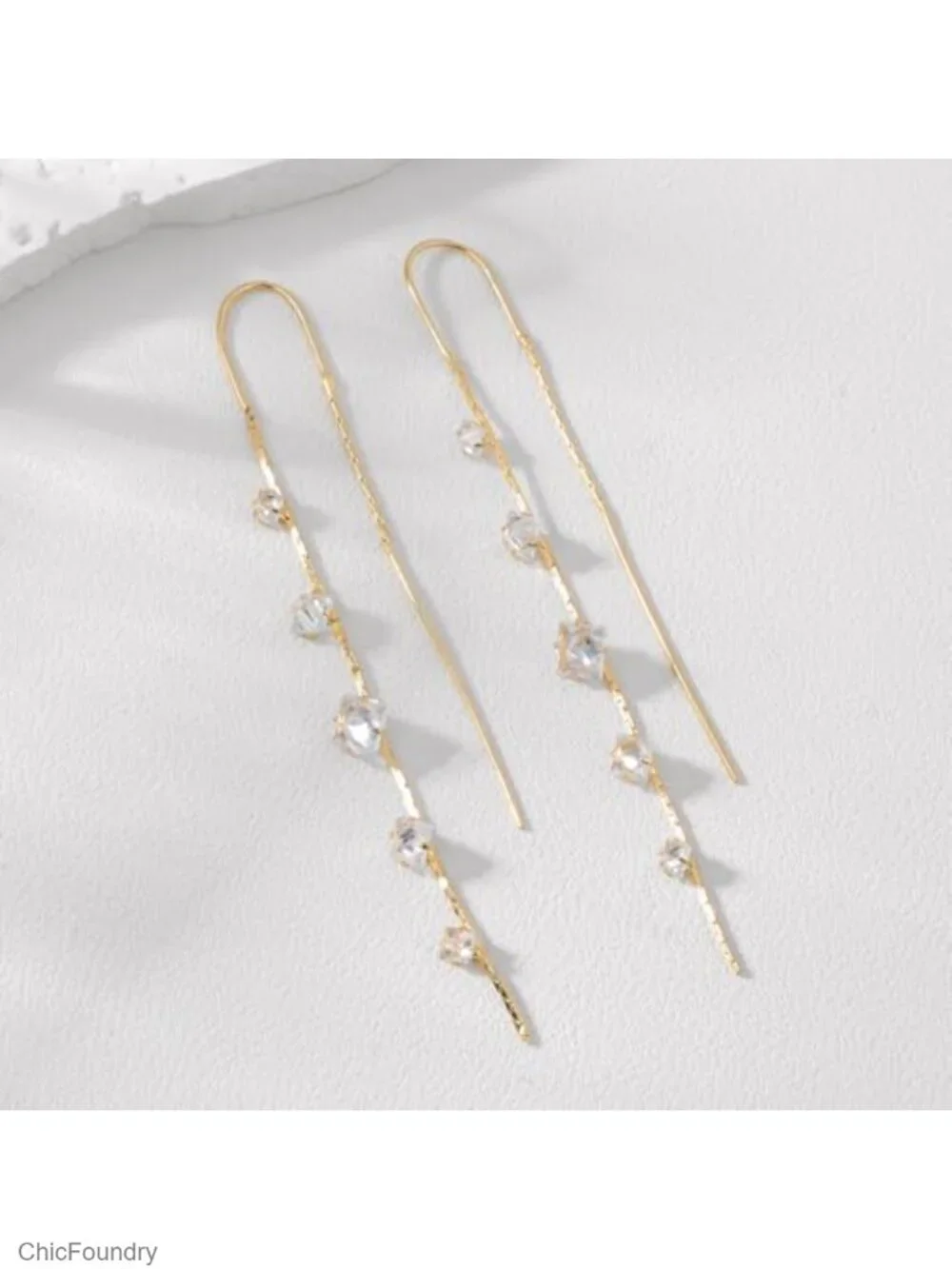 14K Gold Plated Cubic Zirconia Drop Dangle Earrings for Women Long Chain Dainty